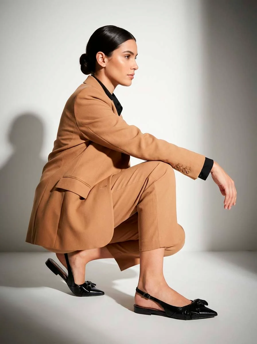Sapatilha Slingback Couro Preto Bico Fino Laço - vista 6 de 6